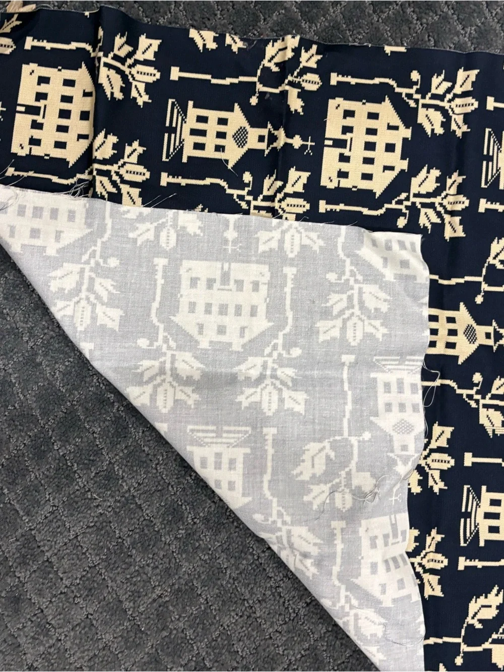 Navy and Cream Scenic Jacquard Fabric Panel